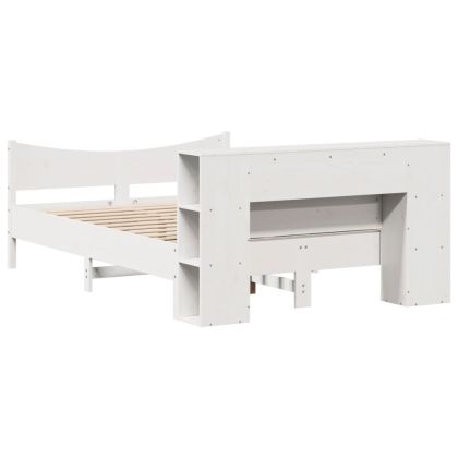 Рамка за легло без матрак, бял, 140x200 см, бор масив