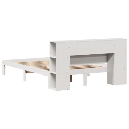 Легло с етажерка за книги, без матрак, 140x190 см, бор масив