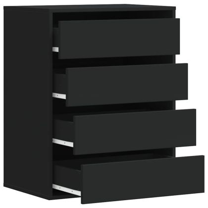 Ъглов скрин с чекмеджета, черен, 60x41x76 см, инженерно дърво