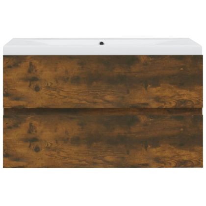 Шкаф за мивка с вградена мивка, опушен дъб, инженерно дърво