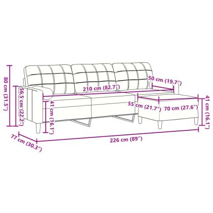 3-местен диван с табуретка, кафяв, 210 см, кадифе