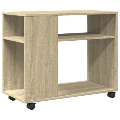 Странична маса с колела дъб сонома 70x35x60 см инженерно дърво