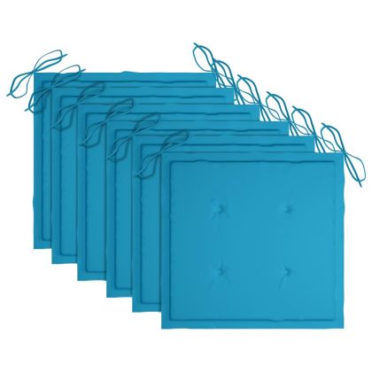 Градински столове със сини възглавници 6 бр тиково дърво масив