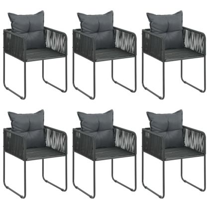 Градински трапезен комплект, 7 части, PVC ратан, черен