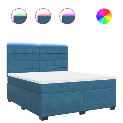Боксспринг легло с матрак, синьо, 180x200 см, кадифе