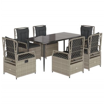 Градински комплект 7 части с възглавници светлосив полиратан