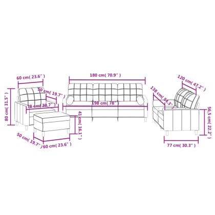 Комплект дивани 4 части с възглавници черен текстил