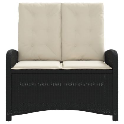 Накланяща се градинска пейка с възглавници черен полиратан