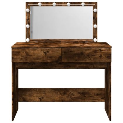 Тоалетка с LED, опушен дъб, 100x40x120 см