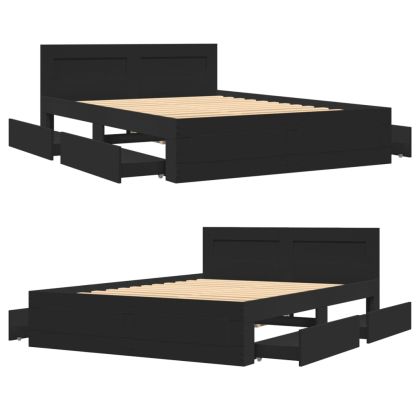 Рамка за легло с табла без матрак, черна, 140x200 см