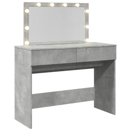Тоалетка с LED, бетонно сива, 100x40x120 см