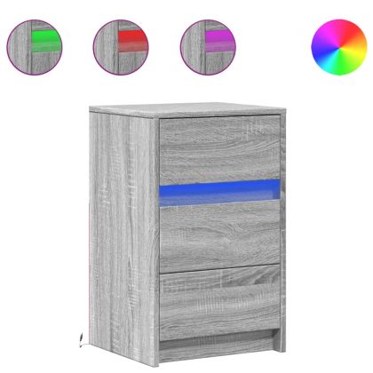 Нощно шкафче с LED осветление, сив сонома, инженерно дърво