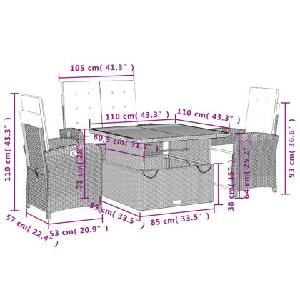 Градински комплект с възглавници, 4 части, бежов полиратан