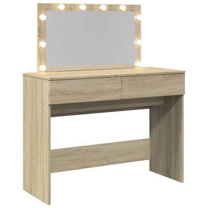 Тоалетка с LED, дъб сонома, 100x40x120 см