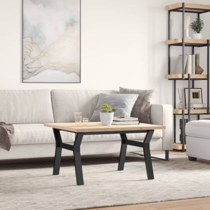 Кафе маса Y-образна рамка 80x80x45,5 см бор масив и стомана