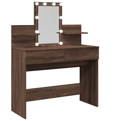 Тоалетка с LED, кафяв дъб, 100x40x130 см