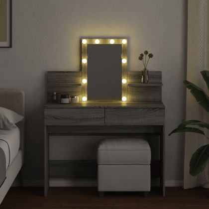 Тоалетка с LED, сив сонома, 100x40x130 см