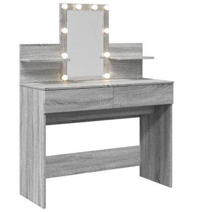 Тоалетка с LED, сив сонома, 100x40x130 см