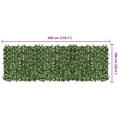 Балконски параван с тъмнозелени листа, 300x100 см