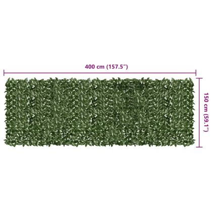 Балконски параван с тъмнозелени листа, 400x150 см