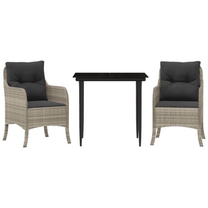 Градински трапезен комплект 3 части с възглавници светлосив