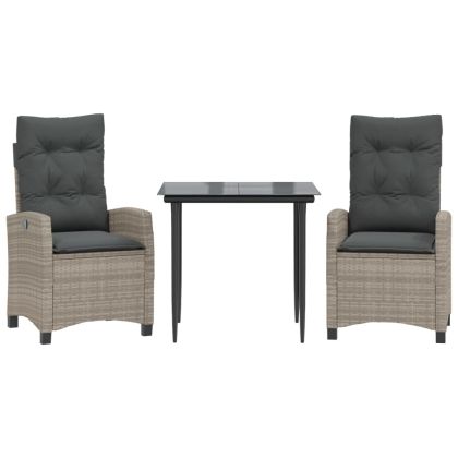 Градински трапезен комплект 3 части с възглавници светлосив