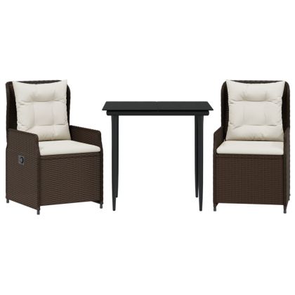 Градински комплект от 3 части с възглавници, кафяв, полиратан