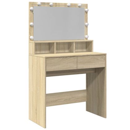 Тоалетка с LED, дъб сонома, 80x41x134,5 см