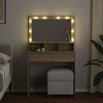 Тоалетка с LED, дъб сонома, 80x41x134,5 см