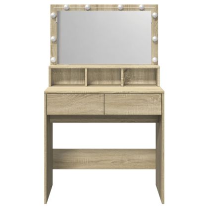 Тоалетка с LED, дъб сонома, 80x41x134,5 см