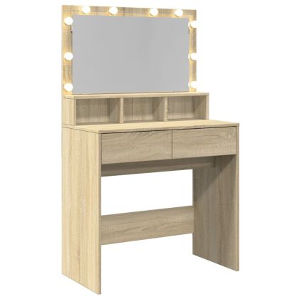 Тоалетка с LED, дъб сонома, 80x41x134,5 см