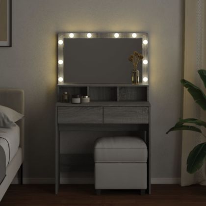 Тоалетка с LED, сив сонома, 80x41x134,5 см