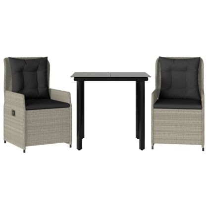 Градински трапезен комплект 3 части с възглавници светлосив