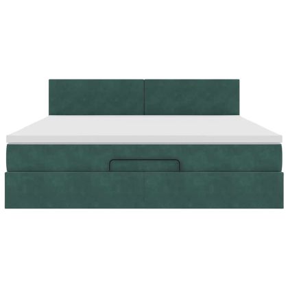 Османска легло с матрак, тъмнозелено, 160x200 см, кадифе