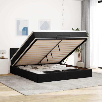 Османска легло с матрак, черно, 160x200 см, кадифе
