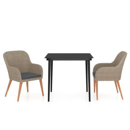 Градински трапезен комплект от 3 части с възглавници кафяв