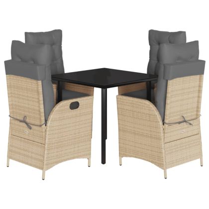 Градински комплект с възглавници 5 части бежов микс полиратан