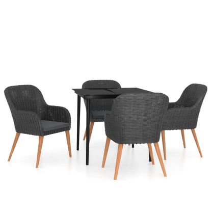 Градински трапезен комплект от 5 части с възглавници черен