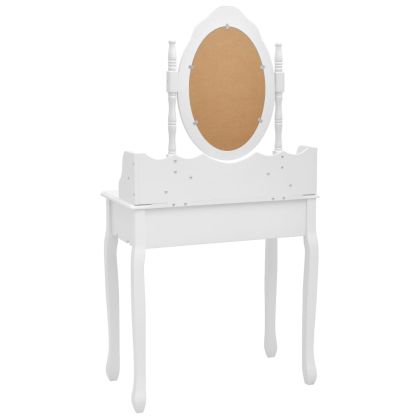 Комплект тоалетка с табуретка, бял, 75x69x140 см, пауловния