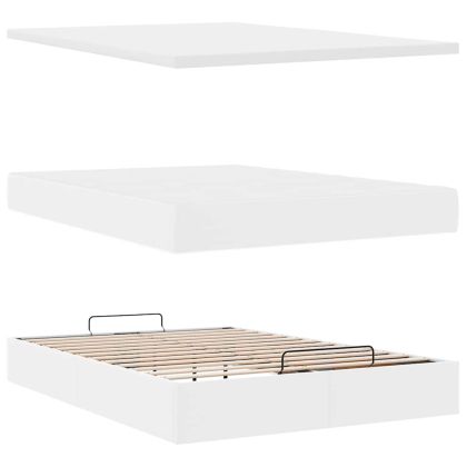 Османска легло с матрак, бяло, 140x200 см, изкуствена кожа