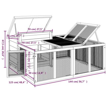 Клетка за зайци мока 144x123x67,5 см борово дърво масив