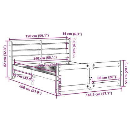 Рамка за легло с табла, 140x190 см, масивно дърво