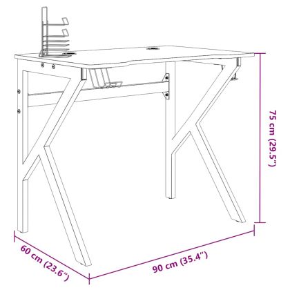 Гейминг бюро с K-образни крака, черно, 90x60x75 см