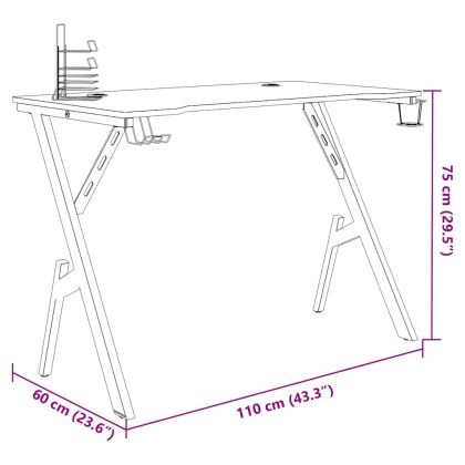 Гейминг бюро с Y-образни крака, черно, 110x60x75 см