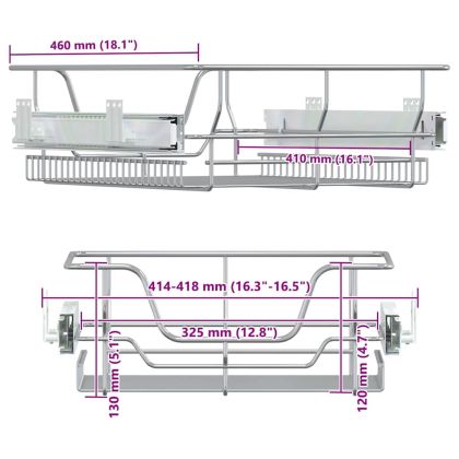 Издърпващи се телени кошници, 2 бр, сребристи, 45 см