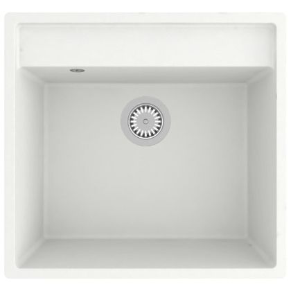 Кухненска мивка с преливник, бяла, гранит