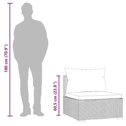 Градински среден диван с възглавници, кафяв, полиратан