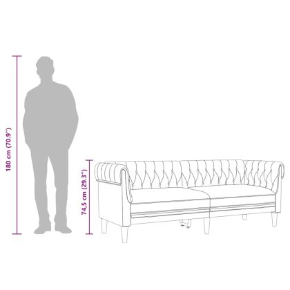 Честърфийлд диван, 3-местен, таупе, текстил