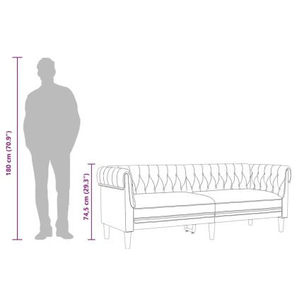 Честърфийлд диван, 3-местен, син, текстил