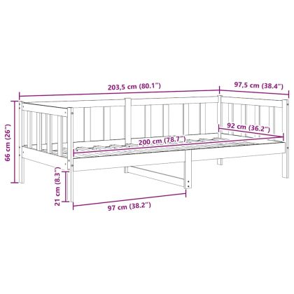 Дневно легло, борово дърво масив, 90x200 см